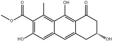 (-)-5,6,7,8-Tetrahydro-3,6,9-trihydroxy-1-methyl-8-oxo-2-anthracenecarboxylic acid methyl ester Struktur