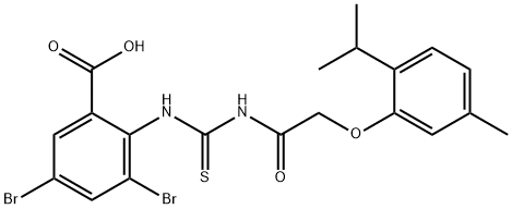 3,5-DIBROMO-2-[[[[[5-METHYL-2-(1-METHYLETHYL)PHENOXY]ACETYL]AMINO]THIOXOMETHYL]AMINO]-BENZOIC ACID Struktur