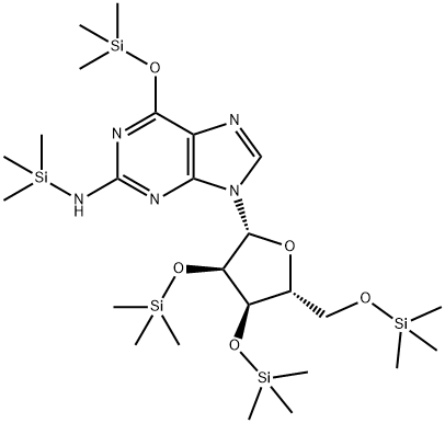 9H-Purin-2-amine, N-(trimethylsilyl)-6-[(trimethylsilyl)oxy]-9-[2,3,5- tris-O-(trimethylsilyl)-beta-D-ribofuranosyl]- Struktur