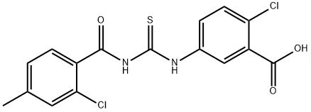 2-CHLORO-5-[[[(2-CHLORO-4-METHYLBENZOYL)AMINO]THIOXOMETHYL]AMINO]-BENZOIC ACID Struktur