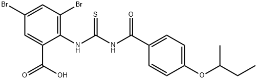 3,5-DIBROMO-2-[[[[4-(1-METHYLPROPOXY)BENZOYL]AMINO]THIOXOMETHYL]AMINO]-BENZOIC ACID Struktur