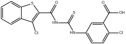 2-CHLORO-5-[[[[(3-CHLOROBENZO[B]THIEN-2-YL)CARBONYL]AMINO]THIOXOMETHYL]AMINO]-BENZOIC ACID Struktur