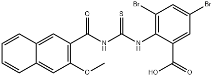 3,5-DIBROMO-2-[[[[(3-METHOXY-2-NAPHTHALENYL)CARBONYL]AMINO]THIOXOMETHYL]AMINO]-BENZOIC ACID Struktur