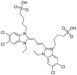 5,6-dichloro-2-[3-[5,6-dichloro-1-ethyl-1,3-dihydro-3-(4-sulphobutyl)-2H-benzimidazol-2-ylidene]-1-propenyl]-1-ethyl-3-(4-sulphobutyl)-1H-benzimidazolium Struktur