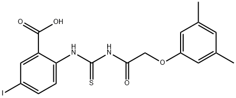 2-[[[[(3,5-DIMETHYLPHENOXY)ACETYL]AMINO]THIOXOMETHYL]AMINO]-5-IODO-BENZOIC ACID Struktur