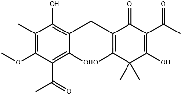 2-Acetyl-6-[(3-acetyl-2,6-dihydroxy-4-methoxy-5-methylphenyl)methyl]-3,5-dihydroxy-4,4-dimethyl-2,5-cyclohexadien-1-one Struktur