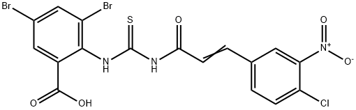 3,5-DIBROMO-2-[[[[3-(4-CHLORO-3-NITROPHENYL)-1-OXO-2-PROPENYL]AMINO]THIOXOMETHYL]AMINO]-BENZOIC ACID Struktur