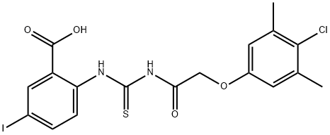 2-[[[[(4-CHLORO-3,5-DIMETHYLPHENOXY)ACETYL]AMINO]THIOXOMETHYL]AMINO]-5-IODO-BENZOIC ACID Struktur