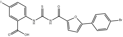 2-[[[[[5-(4-BROMOPHENYL)-2-FURANYL]CARBONYL]AMINO]THIOXOMETHYL]AMINO]-5-IODO-BENZOIC ACID Struktur