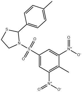 Thiazolidine, 3-[(4-methyl-3,5-dinitrophenyl)sulfonyl]-2-(4-methylphenyl)- (9CI) Struktur