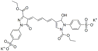 Dipotassium 4-[2-ethoxycarbonyl-5-hydroxy-4-[5-[3-ethoxycarbonyl-5-oxo-1-(4-sulfonatophenyl)-2-pyrazoline-4-ylidene]-1,3-pentadienyl]-1-pyrazolyl] benzene sulfonate Struktur