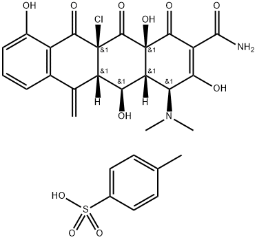 2-Naphthacenecarboxamide, 11a-chloro-4-(dimethylamino)-1,4,4a,5,5a,6,11,11a,12,12a-decahydro-3,5,10,12a-tetrahydroxy-6-methylene-1,11,12-trioxo-, [4S-(4alpha,4aalpha,5alpha,5aalpha,11aalpha,12aalpha)]-, mono(4-methylbenzenesulfonate) (salt)  Struktur