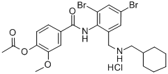 4-[N-[2,4-dibromo-6-[(cyclohexylmethylamino)methyl]phenyl]carbamoyl]-3-methoxyphenyl acetate monohydrochloride Struktur