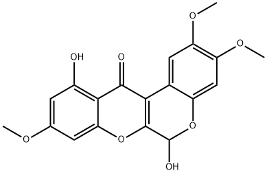 6,11-Dihydroxy-2,3,9-trimethoxy[1]benzopyrano[3,4-b][1]benzopyran-12(6H)-one Struktur