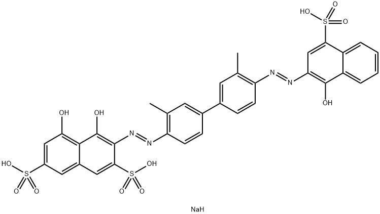 4,5-Dihydroxy-3-[[4'-[(1-hydroxy-4-sulfo-2-naphtyl)azo]-3,3'-dimethyl-1,1'-biphenyl-4-yl]azo]-2,7-naphthalenedisulfonic acid trisodium salt Struktur