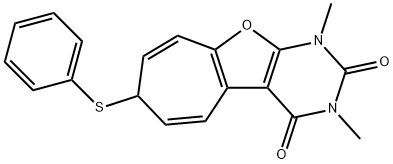 2H-Cyclohepta[4,5]furo[2,3-d]pyrimidine-2,4(3H)-dione,  1,7-dihydro-1,3-dimethyl-7-(phenylthio)-  (9CI) Struktur