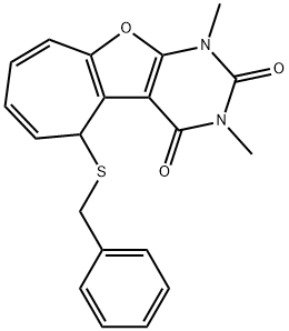 2H-Cyclohepta[4,5]furo[2,3-d]pyrimidine-2,4(3H)-dione,  1,5-dihydro-1,3-dimethyl-5-[(phenylmethyl)thio]-  (9CI) Struktur