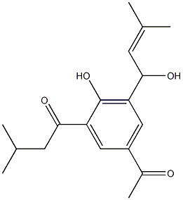 (-)-1-[5-Acetyl-2-hydroxy-3-(1-hydroxy-3-methyl-2-butenyl)phenyl]-3-methyl-1-butanone Struktur