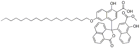 1-Hydroxy-4-(1-(4-hydroxy-3-(methoxycarbonyl)-1-naphthalenyl)-3-oxo-1H,3H-naphtho(1,8-cd)pyran-1-yl)-6-(octadecyloxy)-2-naphthalenecarboxylic acid Struktur