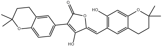 3-(3,4-Dihydro-2,2-dimethyl-2H-1-benzopyran-6-yl)-5-[(Z)-(3,4-dihydro-7-hydroxy-2,2-dimethyl-2H-1-benzopyran-6-yl)methylene]-4-hydroxy-2(5H)-furanone Struktur