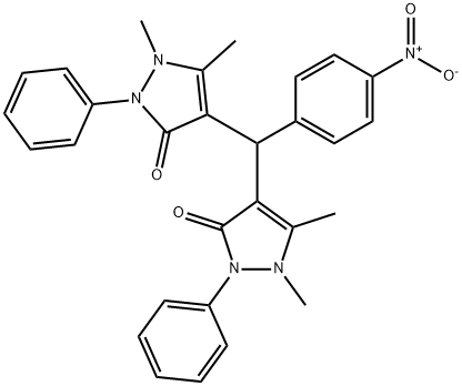 3H-Pyrazol-3-one, 4,4-(4-nitrophenyl)methylenebis1,2-dihydro-1,5-dimethyl-2-phenyl- Struktur