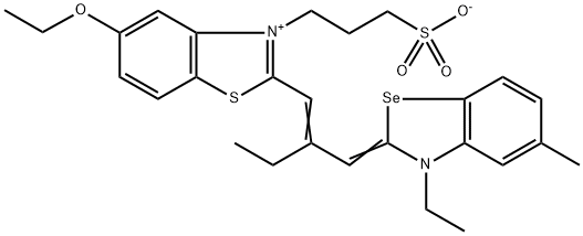 5-ethoxy-2-[2-[(3-ethyl-5-methyl-3H-benzoselenazol-2-ylidene)methyl]but-1-enyl]-3-(3-sulphonatopropyl)benzothiazolium Struktur