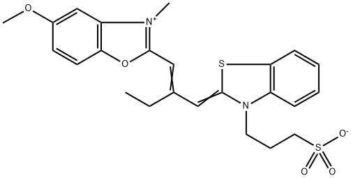 5-methoxy-3-methyl-2-[2-[[3-(3-sulphonatopropyl)-3H-benzothiazol-2-ylidene]methyl]but-1-enyl]benzoxazolium Struktur