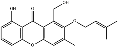 8-Hydroxy-1-hydroxymethyl-3-methyl-2-[(3-methyl-2-butenyl)oxy]-9H-xanthen-9-one Struktur