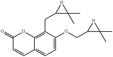 7-[(3,3-Dimethyloxiran-2-yl)methoxy]-8-[(3,3-dimethyloxiran-2-yl)methyl]-2H-1-benzopyran-2-one Struktur