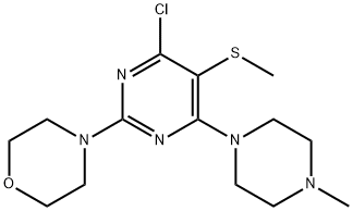 4-Chloro-6-(4-methylpiperazino)-5-methylthio-2-morpholinopyrimidine Struktur