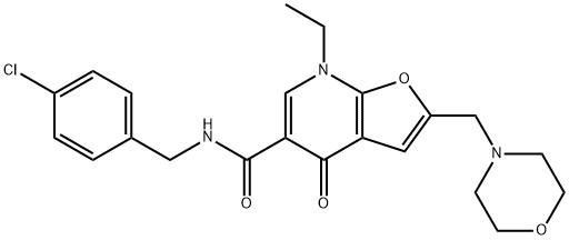 Furo[2,3-b]pyridine-5-carboxamide,  N-[(4-chlorophenyl)methyl]-7-ethyl-4,7-dihydro-2-(4-morpholinylmethyl)-4-oxo- Struktur