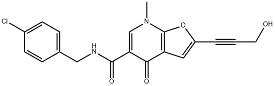 Furo[2,3-b]pyridine-5-carboxamide,  N-[(4-chlorophenyl)methyl]-4,7-dihydro-2-(3-hydroxy-1-propynyl)-7-methyl-4-oxo-  (9CI) Struktur