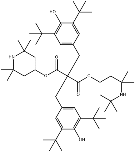 bis(2,2,6,6,-tetramethyl-4-piperidyl) bis[[3,5-bis(1,1-dimethylethyl)-4-hydroxyphenyl]methyl]malonate Struktur