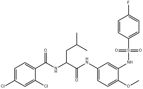 Benzamide, 2,4-dichloro-N-[1-[[[3-[[(4-fluorophenyl)sulfonyl]amino]-4-methoxyphenyl]amino]carbonyl]-3-methylbutyl]- (9CI) Struktur