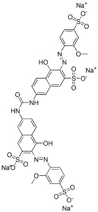 tetrasodium 7,7'-(carbonyldiimino)bis[4-hydroxy-3-[(2-methoxy-4-sulphonatophenyl)azo]naphthalene-2-sulphonate] Struktur