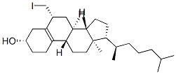 (3S,6R,8S,9S,13R,14S,17R)-6-(iodomethyl)-13-methyl-17-[(2R)-6-methylhe ptan-2-yl]-1,2,3,4,6,7,8,9,11,12,14,15,16,17-tetradecahydrocyclopenta[ a]phenanthren-3-ol Struktur