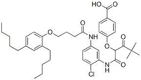 4-[1-[[2-chloro-5-[4-(2,4-dipentylphenoxy)butanoylamino]phenyl]carbamo yl]-3,3-dimethyl-2-oxo-butoxy]benzoic acid Struktur