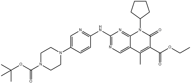 Pyrido[2,3-d]pyriMidine-6-carboxylic acid, 8-cyclopentyl-2-[[5-[4-[(1,1-diMethylethoxy)carbonyl]-1-piperazinyl]-2-pyridinyl]aMino]-7,8-dihydro-5-Methyl-7-oxo-, ethyl ester Struktur