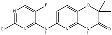 6-(2-chloro-5-fluoropyriMidin-4-ylaMino)-2,2-diMethyl-2H-pyrido[3,2-b][1,4]oxazin-3(4H)-one Struktur