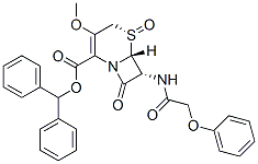 diphenylmethyl [5S-(5alpha,6beta,7alpha)]-3-methoxy-8-oxo-7-(phenoxyacetamido)-5-thia-1-azabicyclo[4.2.0]oct-2-ene-2-carboxylate 5-oxide Struktur