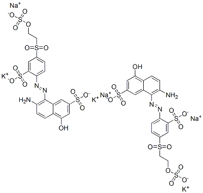 7-Amino-4-hydroxy-8-[[2-sulfo-4-[[2-(sulfooxy)ethyl]sulfonyl]phenyl]azo]-2-naphthalenesulfonic acid, potassium sodium salt coupled with diazotized 2-[(4-amino-5-methoxy-2-methylphenyl)sulfonyl]ethyl hydrogen sulfate Struktur