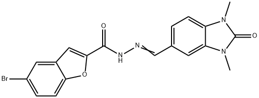 2-Benzofurancarboxylicacid,5-bromo-,[(2,3-dihydro-1,3-dimethyl-2-oxo-1H-benzimidazol-5-yl)methylene]hydrazide(9CI) Struktur