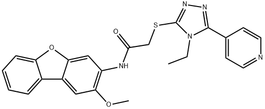 Acetamide, 2-[[4-ethyl-5-(4-pyridinyl)-4H-1,2,4-triazol-3-yl]thio]-N-(2-methoxy-3-dibenzofuranyl)- (9CI) Struktur