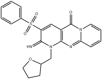 2-imino-3-(phenylsulfonyl)-1-(tetrahydro-2-furanylmethyl)-1,2-dihydro-5H-dipyrido[1,2-a:2,3-d]pyrimidin-5-one Struktur