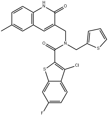 Benzo[b]thiophene-2-carboxamide, 3-chloro-N-[(1,2-dihydro-6-methyl-2-oxo-3-quinolinyl)methyl]-6-fluoro-N-(2-thienylmethyl)- (9CI) Struktur