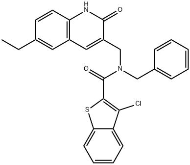 Benzo[b]thiophene-2-carboxamide, 3-chloro-N-[(6-ethyl-1,2-dihydro-2-oxo-3-quinolinyl)methyl]-N-(phenylmethyl)- (9CI) Struktur