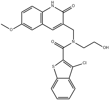 Benzo[b]thiophene-2-carboxamide, 3-chloro-N-[(1,2-dihydro-6-methoxy-2-oxo-3-quinolinyl)methyl]-N-(2-hydroxyethyl)- (9CI) Struktur