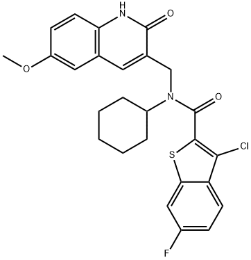 Benzo[b]thiophene-2-carboxamide, 3-chloro-N-cyclohexyl-N-[(1,2-dihydro-6-methoxy-2-oxo-3-quinolinyl)methyl]-6-fluoro- (9CI) Struktur