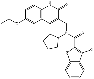 Benzo[b]thiophene-2-carboxamide, 3-chloro-N-cyclopentyl-N-[(6-ethoxy-1,2-dihydro-2-oxo-3-quinolinyl)methyl]- (9CI) Struktur