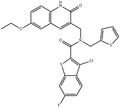 Benzo[b]thiophene-2-carboxamide, 3-chloro-N-[(6-ethoxy-1,2-dihydro-2-oxo-3-quinolinyl)methyl]-6-fluoro-N-(2-thienylmethyl)- (9CI) Struktur